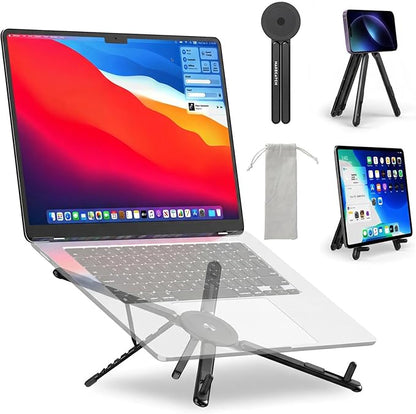 Adjustable Laptop Stand for Desk with Magnetic Phone Holder, MagSafe Compatible Portable Foldable Computer Riser for MacBook, iPhone, iPad, Tablet - Perfect for Office, Home, Traveling (black) | Stands - TrueDesk