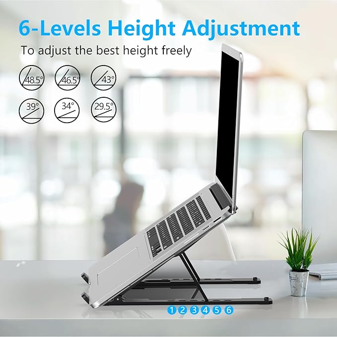 Adjustable Laptop Stand, Portable Laptop Riser for Desk, ABS+Silicone Foldable Ventilated Cooling Notebook Holder Stand for 10 - 15.6” Laptops, Tablets | Lecterns Podiums - TrueDesk