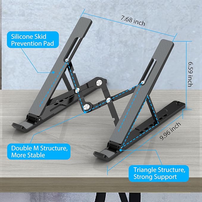 Adjustable Laptop Stand, Portable Laptop Riser for Desk, ABS+Silicone Foldable Ventilated Cooling Notebook Holder Stand for 10 - 15.6” Laptops, Tablets | Lecterns Podiums - TrueDesk
