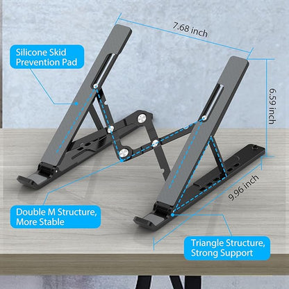 Adjustable Laptop Stand, Portable Laptop Riser for Desk, ABS+Silicone Foldable Ventilated Cooling Notebook Holder Stand for 10 - 15.6” Laptops, Tablets | Lecterns Podiums - TrueDesk