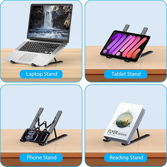 Adjustable Laptop Stand, Portable Laptop Riser for Desk, ABS+Silicone Foldable Ventilated Cooling Notebook Holder Stand for 10 - 15.6” Laptops, Tablets | Lecterns Podiums - TrueDesk