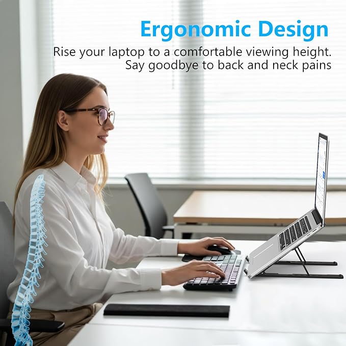 Adjustable Laptop Stand, Portable Laptop Riser for Desk, ABS+Silicone Foldable Ventilated Cooling Notebook Holder Stand for 10 - 15.6” Laptops, Tablets | Lecterns Podiums - TrueDesk