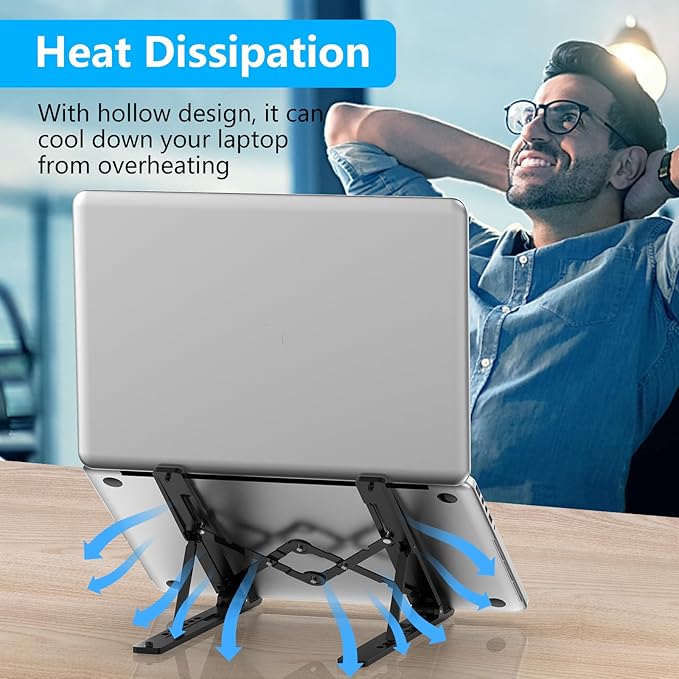 Adjustable Laptop Stand, Portable Laptop Riser for Desk, ABS+Silicone Foldable Ventilated Cooling Notebook Holder Stand for 10 - 15.6” Laptops, Tablets | Lecterns Podiums - TrueDesk