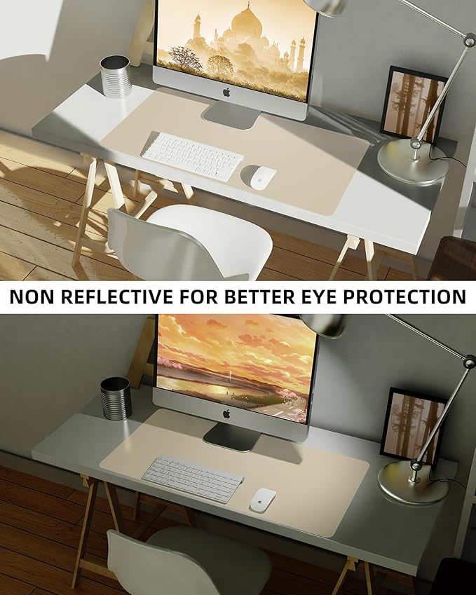 AFIING Leather Desk Pad Protector, Mouse Pad, Office Desk Mat, Non - Slip PU Leather Desk Blotter, Large Desk Mat, Waterproof Keyboard Mat for Office/Home/Decor (Beige, 48" x 17") | Desk Pads Blotters - TrueDesk
