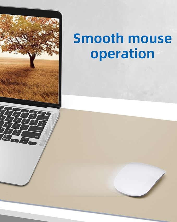 AFIING Leather Desk Pad Protector, Mouse Pad, Office Desk Mat, Non - Slip PU Leather Desk Blotter, Large Desk Mat, Waterproof Keyboard Mat for Office/Home/Decor (Beige, 48" x 17") | Desk Pads Blotters - TrueDesk