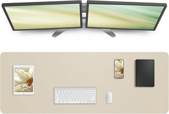 AFIING Leather Desk Pad Protector, Mouse Pad, Office Desk Mat, Non - Slip PU Leather Desk Blotter, Large Desk Mat, Waterproof Keyboard Mat for Office/Home/Decor (Beige, 48" x 17") | Desk Pads Blotters - TrueDesk