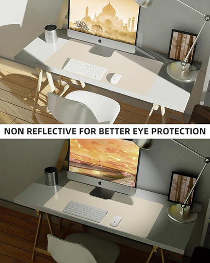 AFIING Leather Desk Pad Protector, Mouse Pad, Office Desk Mat, Non - Slip PU Leather Desk Blotter, Large Desk Mat, Waterproof Keyboard Mat for Office/Home/Decor (Beige, 55" x 17") | Desk Pads Blotters - TrueDesk