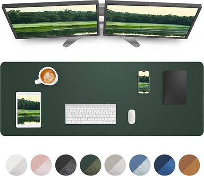 AFIING Leather Desk Pad Protector, Mouse Pad, Office Desk Mat, Non - Slip PU Leather Desk Blotter, Large Desk Mat, Waterproof Keyboard Mat for Office/Home/Decor (Dark Green, 48" x 17") | Desk Pads Blotters - TrueDesk
