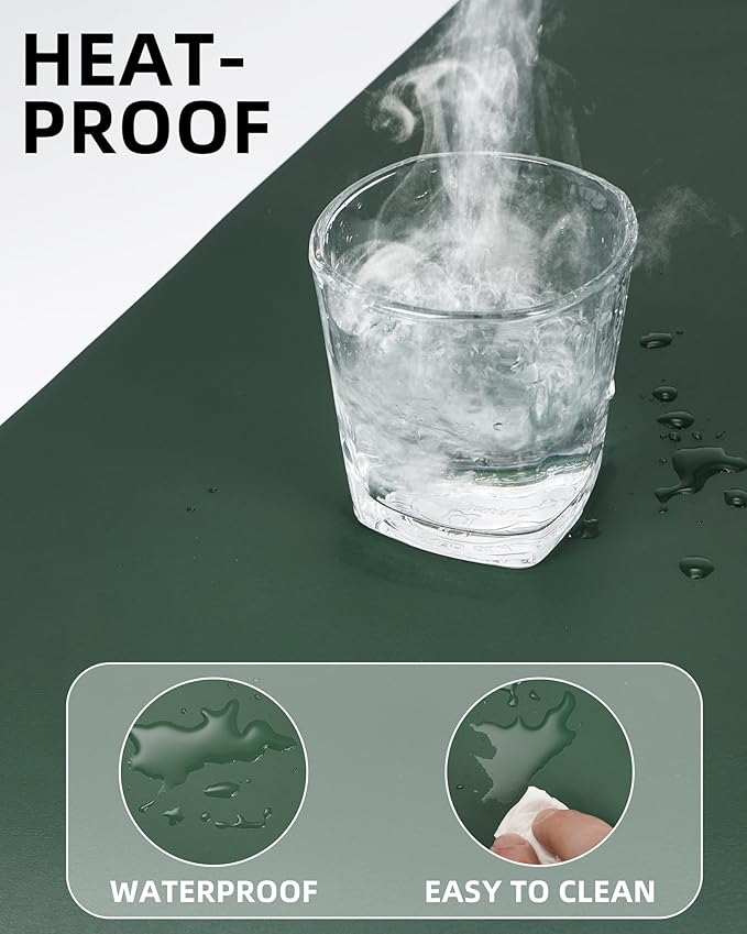 AFIING Leather Desk Pad Protector, Mouse Pad, Office Desk Mat, Non - Slip PU Leather Desk Blotter, Large Desk Mat, Waterproof Keyboard Mat for Office/Home/Decor (Dark Green, 48" x 17") | Desk Pads Blotters - TrueDesk