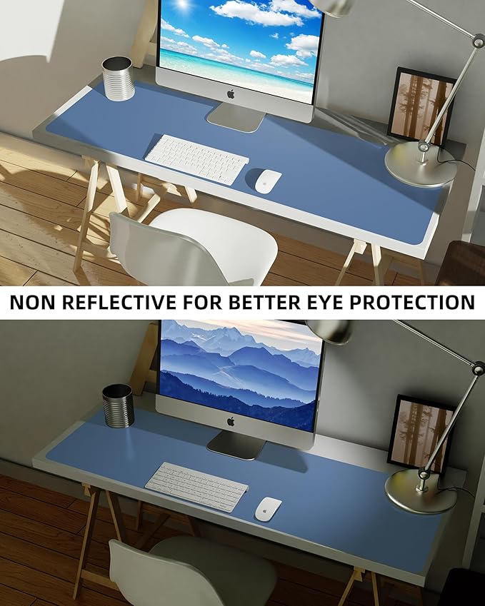 AFIING Leather Desk Pad Protector, Mouse Pad, Office Desk Mat, Non - Slip PU Leather Desk Blotter, Large Desk Mat, Waterproof Keyboard Mat for Office/Home/Decor (Grey Blue, 48" x 17") | Desk Pads Blotters - TrueDesk