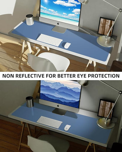 AFIING Leather Desk Pad Protector, Mouse Pad, Office Desk Mat, Non - Slip PU Leather Desk Blotter, Large Desk Mat, Waterproof Keyboard Mat for Office/Home/Decor (Grey Blue, 48" x 17") | Desk Pads Blotters - TrueDesk