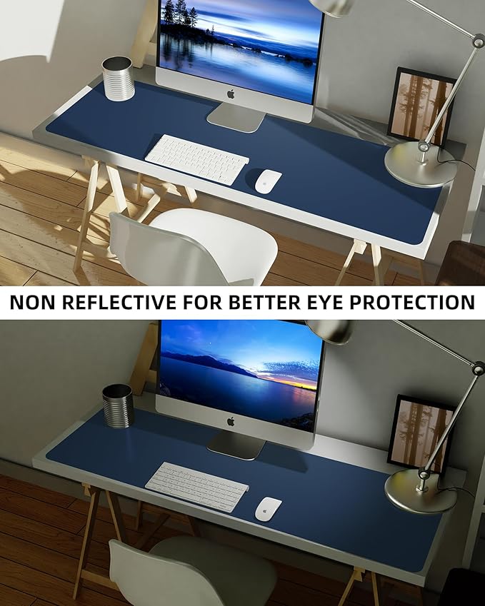 AFIING Leather Desk Pad Protector, Mouse Pad, Office Desk Mat, Non - Slip PU Leather Desk Blotter, Large Desk Mat, Waterproof Keyboard Mat for Office/Home/Decor (Midnight Blue, 48" x 17") | Desk Pads Blotters - TrueDesk