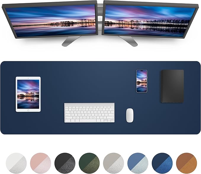 AFIING Leather Desk Pad Protector, Mouse Pad, Office Desk Mat, Non - Slip PU Leather Desk Blotter, Large Desk Mat, Waterproof Keyboard Mat for Office/Home/Decor (Midnight Blue, 48" x 17") | Desk Pads Blotters - TrueDesk