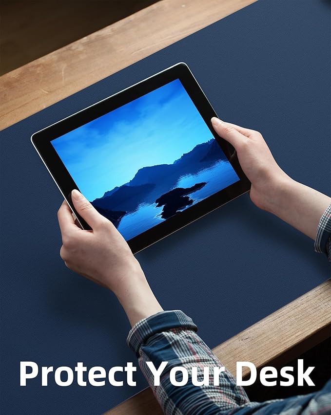 AFIING Leather Desk Pad Protector, Mouse Pad, Office Desk Mat, Non - Slip PU Leather Desk Blotter, Large Desk Mat, Waterproof Keyboard Mat for Office/Home/Decor (Midnight Blue, 48" x 17") | Desk Pads Blotters - TrueDesk