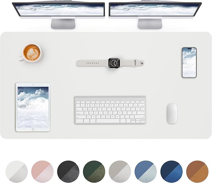 AFIING Leather Desk Pad Protector,48"" x 23""Large desk mat,Office Desk Mat, Non - Slip PU Leather Desk Blotter,Mouse pad,Waterproof Keyboard mat for Office/Home/Decor (Ivory white) | Desk Pads Blotters - TrueDesk