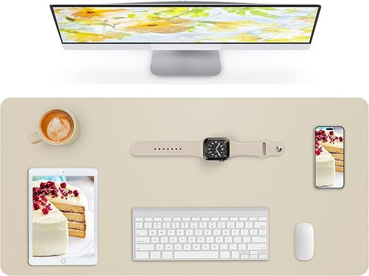 AFIING Leather Desk Pad Protector,Mouse Pad,Office Desk Mat, Non - Slip PU Leather Desk Blotter,Large Desk mat,Waterproof Keyboard mat for Office/Home/Decor (Beige,35"" x 17"") | Desk Pads Blotters - TrueDesk