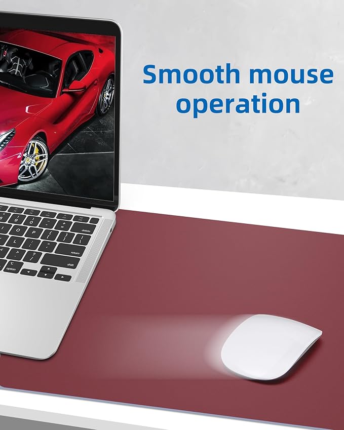 AFIING Leather Desk Pad Protector,Mouse Pad,Office Desk Mat, Non - Slip PU Leather Desk Blotter,Large Desk mat,Waterproof Keyboard mat for Office/Home/Decor (Burgundy Red,48"" x 17"") | Desk Pads Blotters - TrueDesk