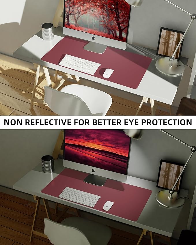 AFIING Leather Desk Pad Protector,Mouse Pad,Office Desk Mat, Non - Slip PU Leather Desk Blotter,Large Desk mat,Waterproof Keyboard mat for Office/Home/Decor (Burgundy Red,48"" x 17"") | Desk Pads Blotters - TrueDesk
