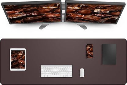 AFIING Leather Desk Pad Protector,Mouse Pad,Office Desk Mat, Non - Slip PU Leather Desk Blotter,Large desk mat,Waterproof Keyboard mat for Office/Home/Decor (Coffee,48"" x 17"") | Desk Pads Blotters - TrueDesk