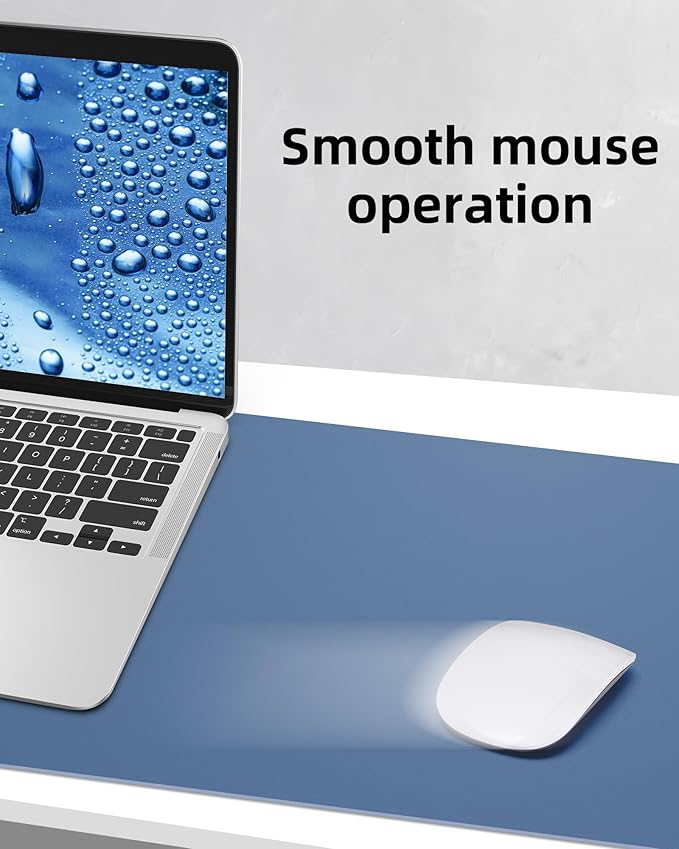 AFIING Leather Desk Pad Protector,Mouse Pad,Office Desk Mat, Non - Slip PU Leather Desk Blotter,Large Desk mat,Waterproof Keyboard mat for Office/Home/Decor (Grey Blue,55"" x 17"") | Desk Pads Blotters - TrueDesk