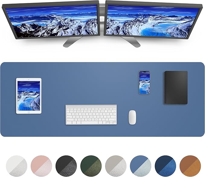 AFIING Leather Desk Pad Protector,Mouse Pad,Office Desk Mat, Non - Slip PU Leather Desk Blotter,Large Desk mat,Waterproof Keyboard mat for Office/Home/Decor (Grey Blue,55"" x 17"") | Desk Pads Blotters - TrueDesk