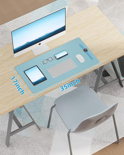 AFIING Leather Desk Pad Protector,Mouse Pad,Office Desk Mat, Non - Slip PU Leather Desk Blotter,Large Desk mat,Waterproof Keyboard mat for Office/Home/Decor (Light Blue,35"" x 17"") | Desk Pads Blotters - TrueDesk