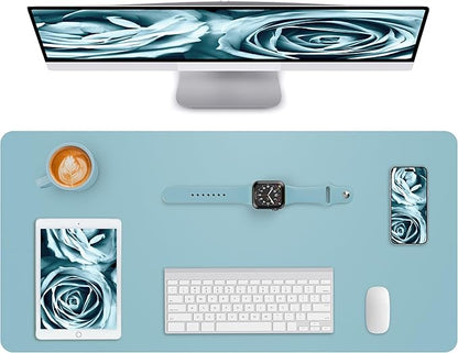 AFIING Leather Desk Pad Protector,Mouse Pad,Office Desk Mat, Non - Slip PU Leather Desk Blotter,Large Desk mat,Waterproof Keyboard mat for Office/Home/Decor (Light Blue,35"" x 17"") | Desk Pads Blotters - TrueDesk