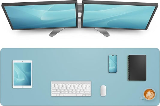 AFIING Leather Desk Pad Protector,Mouse Pad,Office Desk Mat, Non - Slip PU Leather Desk Blotter,Large Desk mat,Waterproof Keyboard mat for Office/Home/Decor (Light Blue,48"" x 17"") | Desk Pads Blotters - TrueDesk