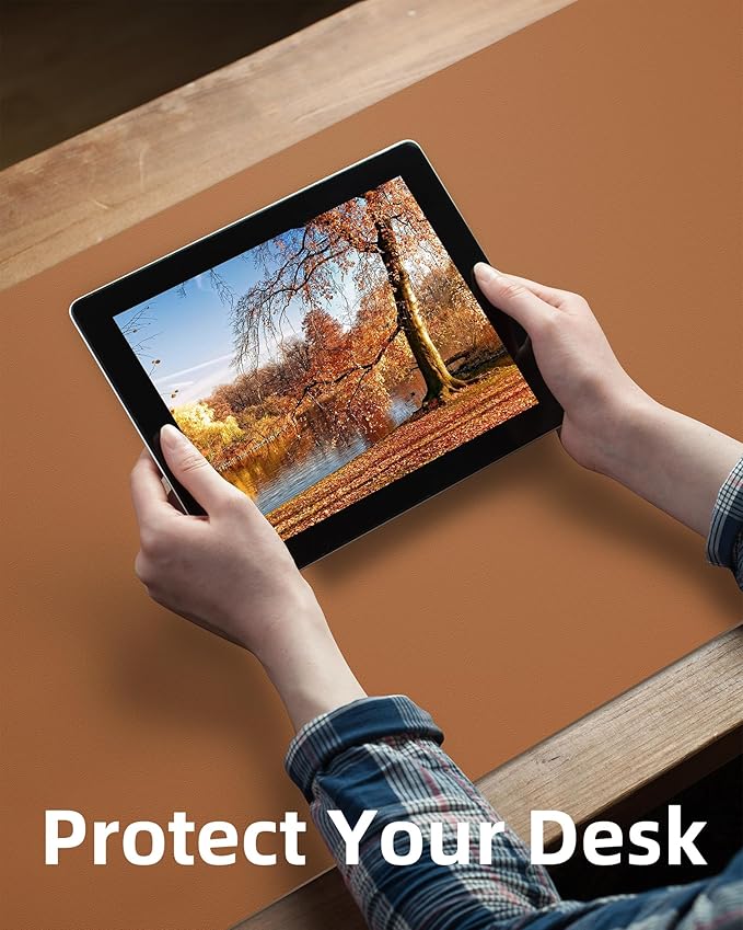AFIING Leather Desk Pad Protector,Mouse Pad,Office Desk Mat, Non - Slip PU Leather Desk Blotter,Large desk mat,Waterproof Keyboard mat for Office/Home/Decor (Light Brown,48"" x 17"") | Desk Pads Blotters - TrueDesk