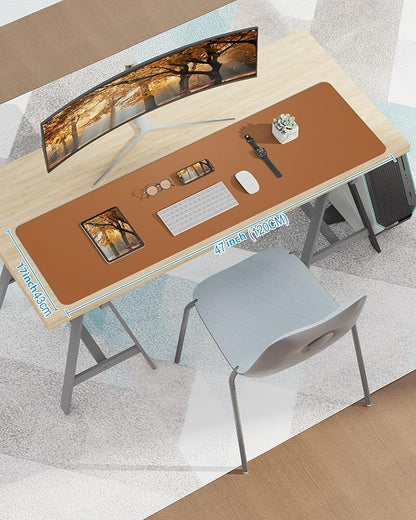 AFIING Leather Desk Pad Protector,Mouse Pad,Office Desk Mat, Non - Slip PU Leather Desk Blotter,Large desk mat,Waterproof Keyboard mat for Office/Home/Decor (Light Brown,48"" x 17"") | Desk Pads Blotters - TrueDesk