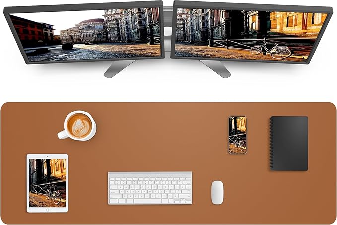 AFIING Leather Desk Pad Protector,Mouse Pad,Office Desk Mat, Non - Slip PU Leather Desk Blotter,Large desk mat,Waterproof Keyboard mat for Office/Home/Decor (Light Brown,48"" x 17"") | Desk Pads Blotters - TrueDesk