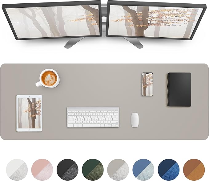 AFIING Leather Desk Pad Protector,Mouse Pad,Office Desk Mat, Non - Slip PU Leather Desk Blotter,Large Desk mat,Waterproof Keyboard mat for Office/Home/Decor (Light Grye,48"" x 17"") | Desk Pads Blotters - TrueDesk