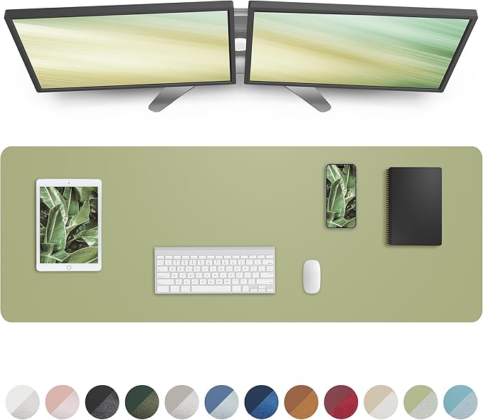 AFIING Leather Desk Pad Protector,Mouse Pad,Office Desk Mat, Non - Slip PU Leather Desk Blotter,Large Desk mat,Waterproof Keyboard mat for Office/Home/Decor (Olive Green,55"" x 17"") | Desk Pads Blotters - TrueDesk