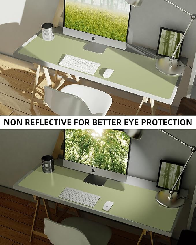AFIING Leather Desk Pad Protector,Mouse Pad,Office Desk Mat, Non - Slip PU Leather Desk Blotter,Large Desk mat,Waterproof Keyboard mat for Office/Home/Decor (Olive Green,55"" x 17"") | Desk Pads Blotters - TrueDesk