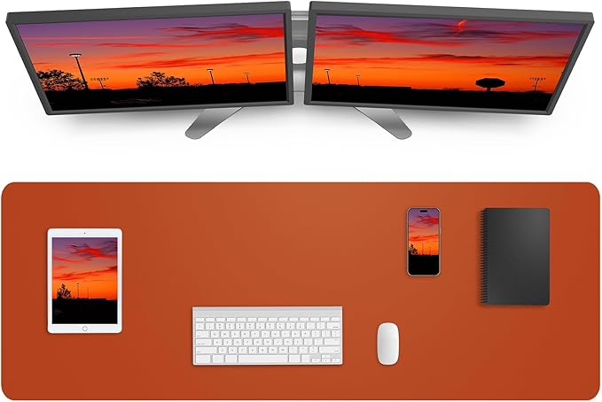 AFIING Leather Desk Pad Protector,Mouse Pad,Office Desk Mat, Non - Slip PU Leather Desk Blotter,Large Desk mat,Waterproof Keyboard mat for Office/Home/Decor (Orange,48"" x 17"") | Desk Pads Blotters - TrueDesk