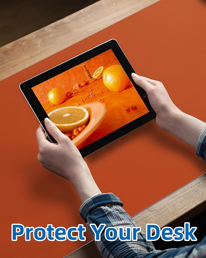 AFIING Leather Desk Pad Protector,Mouse Pad,Office Desk Mat, Non - Slip PU Leather Desk Blotter,Large Desk mat,Waterproof Keyboard mat for Office/Home/Decor (Orange,48"" x 17"") | Desk Pads Blotters - TrueDesk