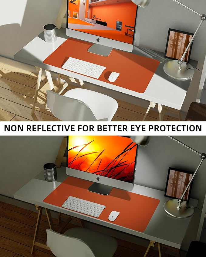 AFIING Leather Desk Pad Protector,Mouse Pad,Office Desk Mat, Non - Slip PU Leather Desk Blotter,Large Desk mat,Waterproof Keyboard mat for Office/Home/Decor (Orange,48"" x 17"") | Desk Pads Blotters - TrueDesk