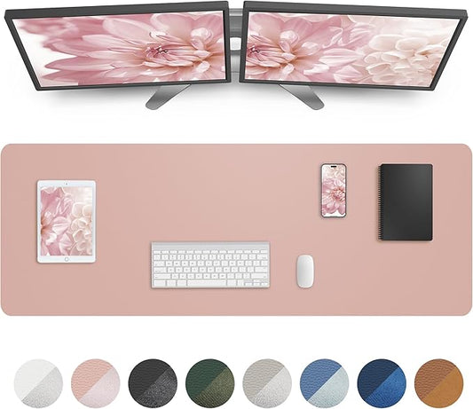 AFIING Leather Desk Pad Protector,Mouse Pad,Office Desk Mat, Non - Slip PU Leather Desk Blotter,Large Desk mat,Waterproof Keyboard mat for Office/Home/Decor (Pink,55"" x 17"") | Desk Pads Blotters - TrueDesk