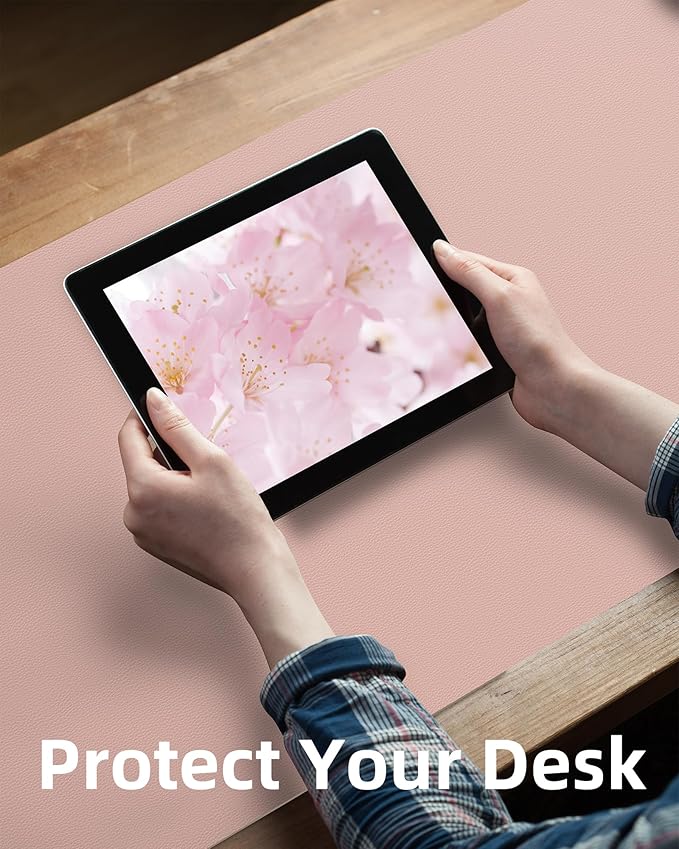 AFIING Leather Desk Pad Protector,Mouse Pad,Office Desk Mat, Non - Slip PU Leather Desk Blotter,Large Desk mat,Waterproof Keyboard mat for Office/Home/Decor (Pink,55"" x 17"") | Desk Pads Blotters - TrueDesk