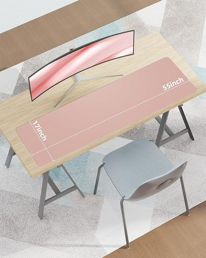 AFIING Leather Desk Pad Protector,Mouse Pad,Office Desk Mat, Non - Slip PU Leather Desk Blotter,Large Desk mat,Waterproof Keyboard mat for Office/Home/Decor (Pink,55"" x 17"") | Desk Pads Blotters - TrueDesk