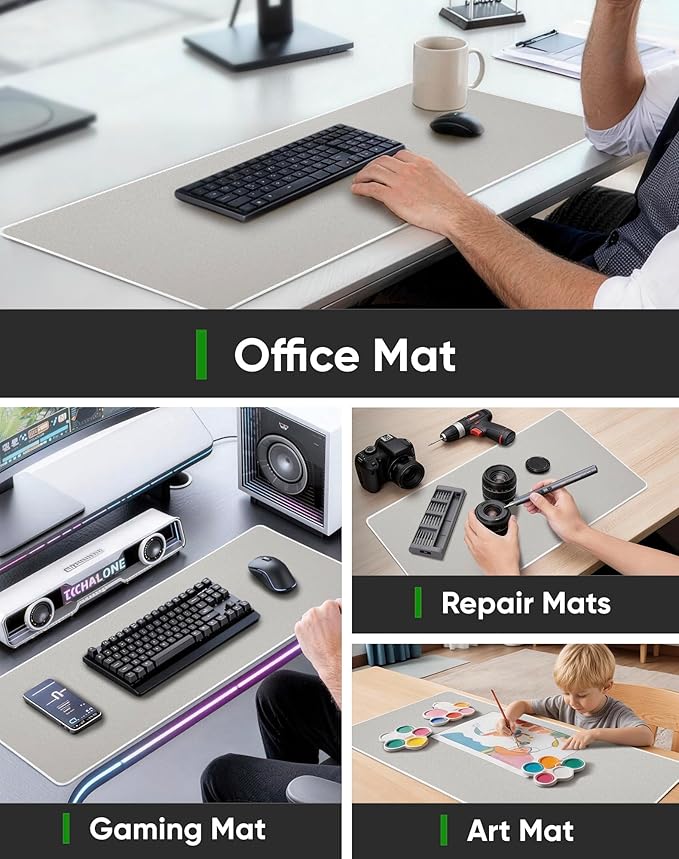 ALOANES Beige Waterproof Desk Mat, Large Mouse Pad with Extended Mouse Mat, with Anti Slip Base, Stitched Edge, Grain Jacquard Surface, Perfect for Gamer, Office & Home, 3XL 15.74"x35.43"x0.12" | Mouse Pads - TrueDesk