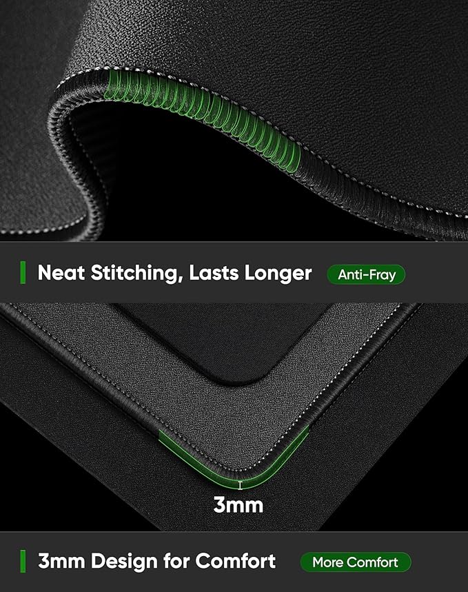 ALOANES Black Waterproof Desk Mat, Large Mouse Pad with Extended Mouse Mat, with Anti Slip Base, Stitched Edge, Grain Jacquard Surface, Perfect for Gamer, Office & Home, XXL 11.81''x31.50''x0.12'' | Mouse Pads - TrueDesk