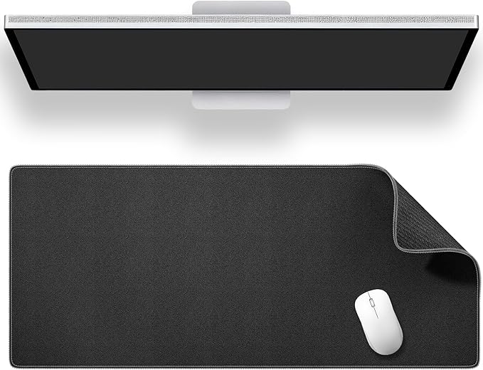 ALOANES Black Waterproof Desk Mat, Large Mouse Pad with Extended Mouse Mat, with Anti Slip Base, Stitched Edge, Grain Jacquard Surface, Perfect for Gamer, Office & Home, 3XL 15.74''x35.43''x0.12'' | Mouse Pads - TrueDesk