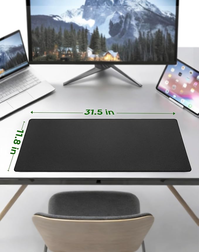 ALOANES Black Waterproof Desk Mat, Large Mouse Pad with Extended Mouse Mat, with Anti Slip Base, Stitched Edge, Grain Jacquard Surface, Perfect for Gamer, Office & Home, XXL 11.81''x31.50''x0.12'' | Mouse Pads - TrueDesk