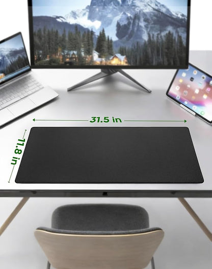 ALOANES Black Waterproof Desk Mat, Large Mouse Pad with Extended Mouse Mat, with Anti Slip Base, Stitched Edge, Grain Jacquard Surface, Perfect for Gamer, Office & Home, XXL 11.81''x31.50''x0.12'' | Mouse Pads - TrueDesk