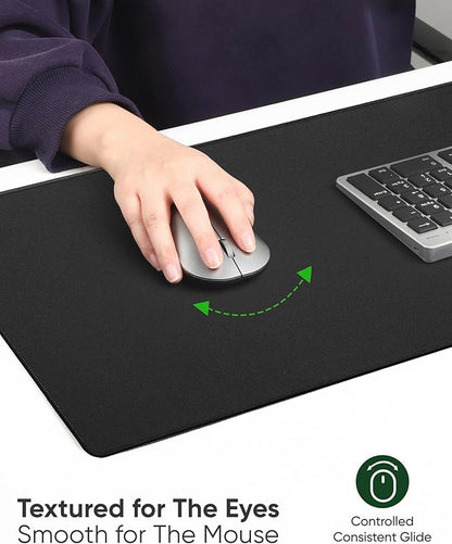 ALOANES Black Waterproof Desk Mat, Large, with Extended Mouse Mat, Office Desk Protector with Anti - Slip Base, Stitched Edge, Grain Jacquard Surface, Perfect for Gamer, Home, XL,11.81''x27.56''x0.12' | Mouse Pads - TrueDesk
