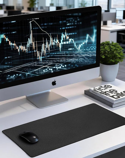 ALOANES Black Waterproof Desk Mat, Large, with Extended Mouse Mat, Office Desk Protector with Anti - Slip Base, Stitched Edge, Grain Jacquard Surface, Perfect for Gamer, Home, XL,11.81''x27.56''x0.12' | Mouse Pads - TrueDesk