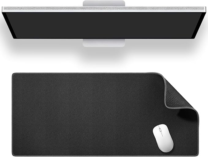 ALOANES Black Waterproof Desk Mat, Large, with Extended Mouse Mat, Office Desk Protector with Anti - Slip Base, Stitched Edge, Grain Jacquard Surface, Perfect for Gamer, Home, XL,11.81''x27.56''x0.12' | Mouse Pads - TrueDesk