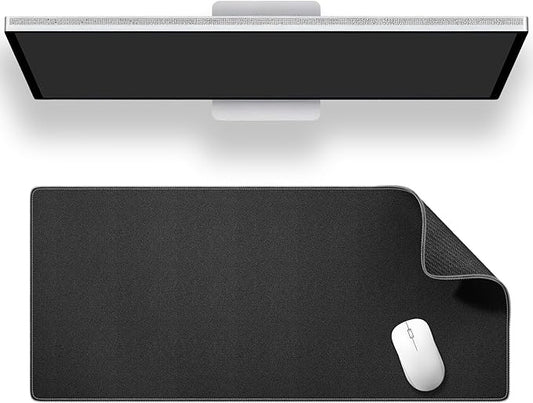 ALOANES Black Waterproof Desk Mat, Large, with Extended Mouse Mat, Office Desk Protector with Anti - Slip Base, Stitched Edge, Grain Jacquard Surface, Perfect for Gamer, Home, XL,11.81''x27.56''x0.12' | Mouse Pads - TrueDesk
