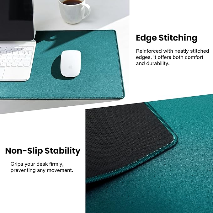 ALOANES Dark Green Waterproof Desk Mat,Large Extended Mouse Mat,Office Desk Protector with Anti - Slip Base,Stitched Edge,Grain Jacquard Surface,Perfect for Gamer,Office&Home, XL(11.81''x27.56''x0.12'') | Mouse Pads - TrueDesk